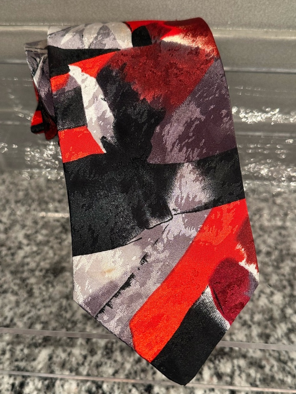 Ketch Classics Abstract Geometric Tie - Red, Black, and Grey